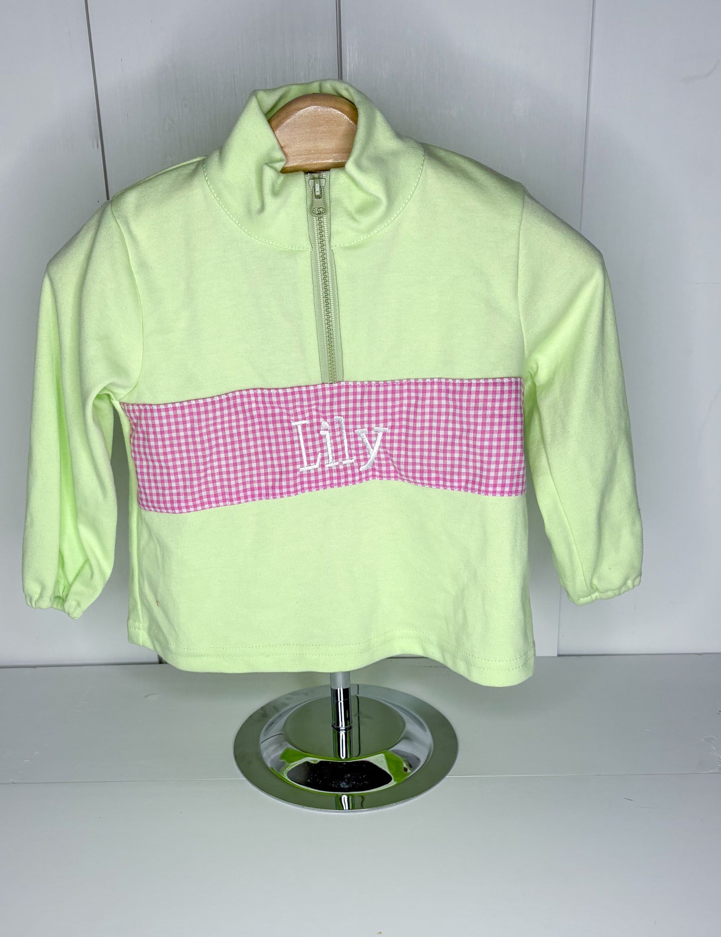 Lily Green with Pink Gingham Pullover 12M