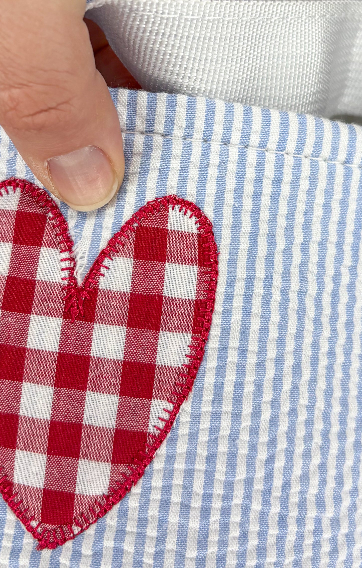 Blue Seersucker Valentine Basket - Heart Trio - Imperfect
