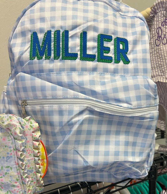 Miller Blue Gingham Nylon Backpack