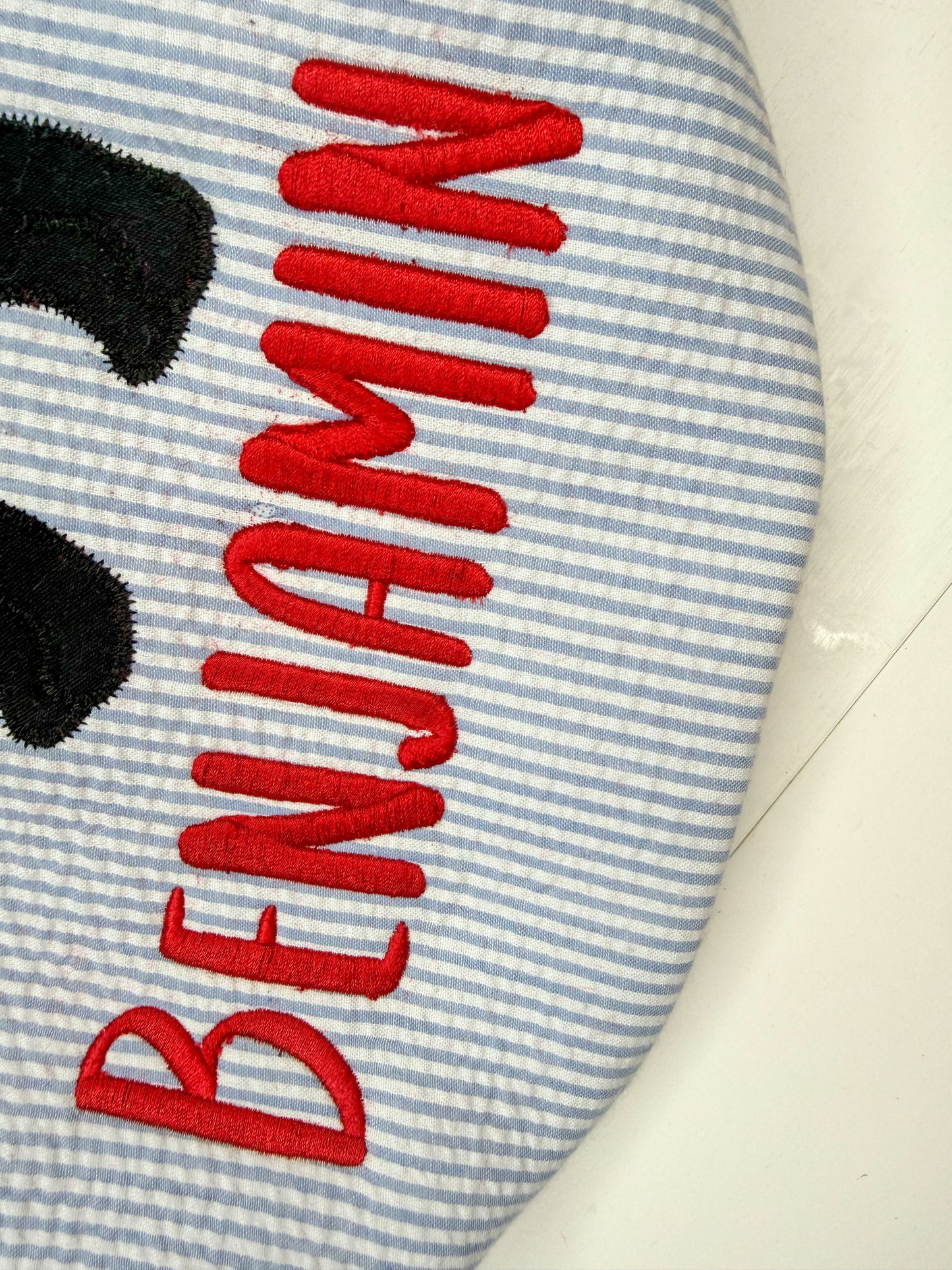 Benjamin Blue Seersucker Valentine Basket with Puppy Design- Imperfect