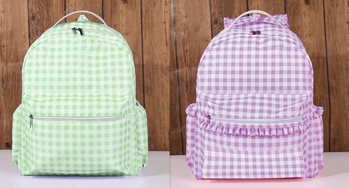 Monogrammed Gingham Nylon Backpack
