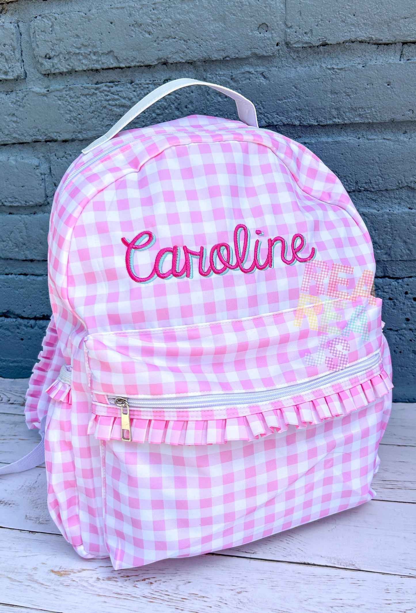 Monogrammed Gingham Nylon Backpack