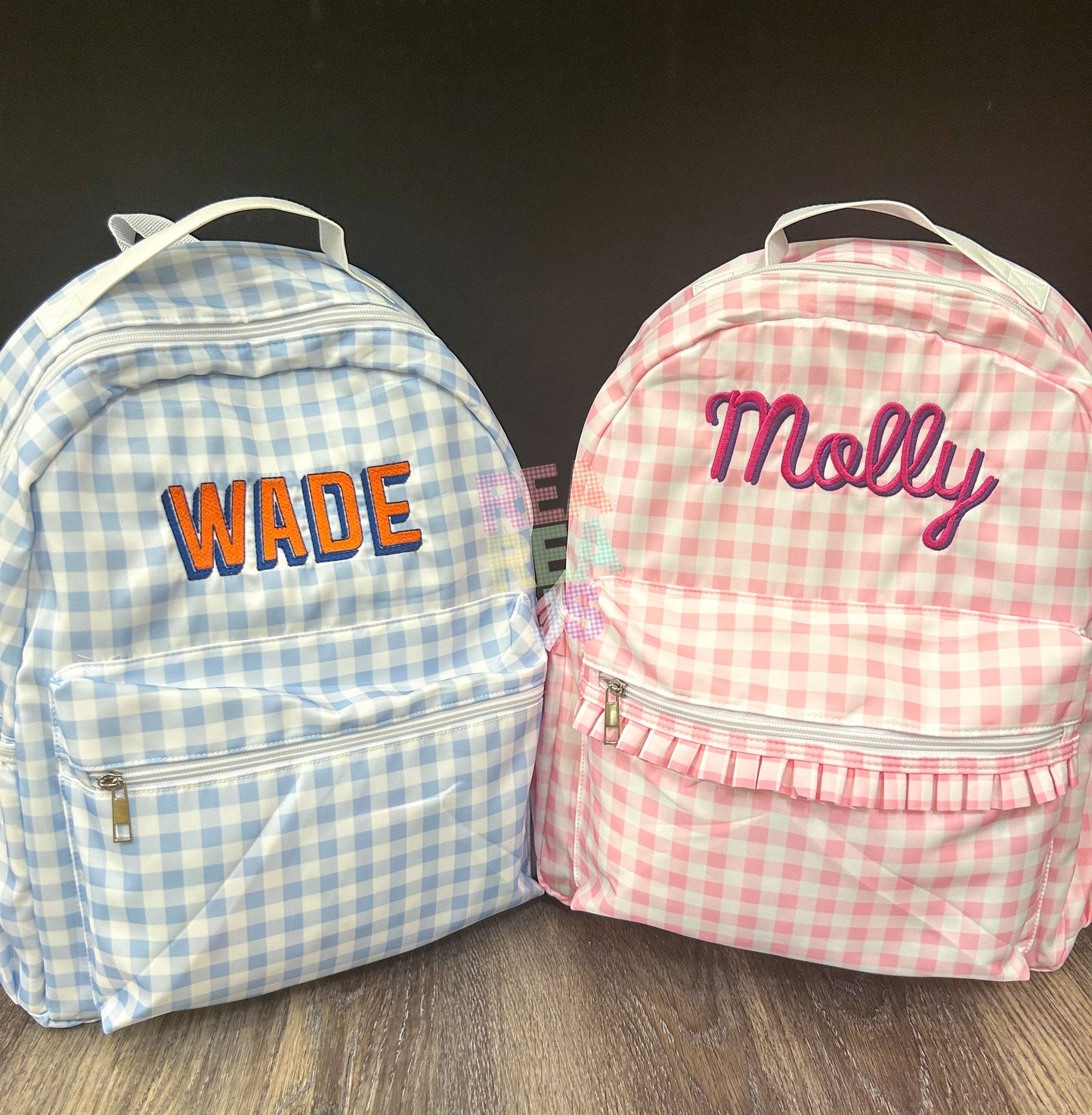 Monogrammed Gingham Nylon Backpack