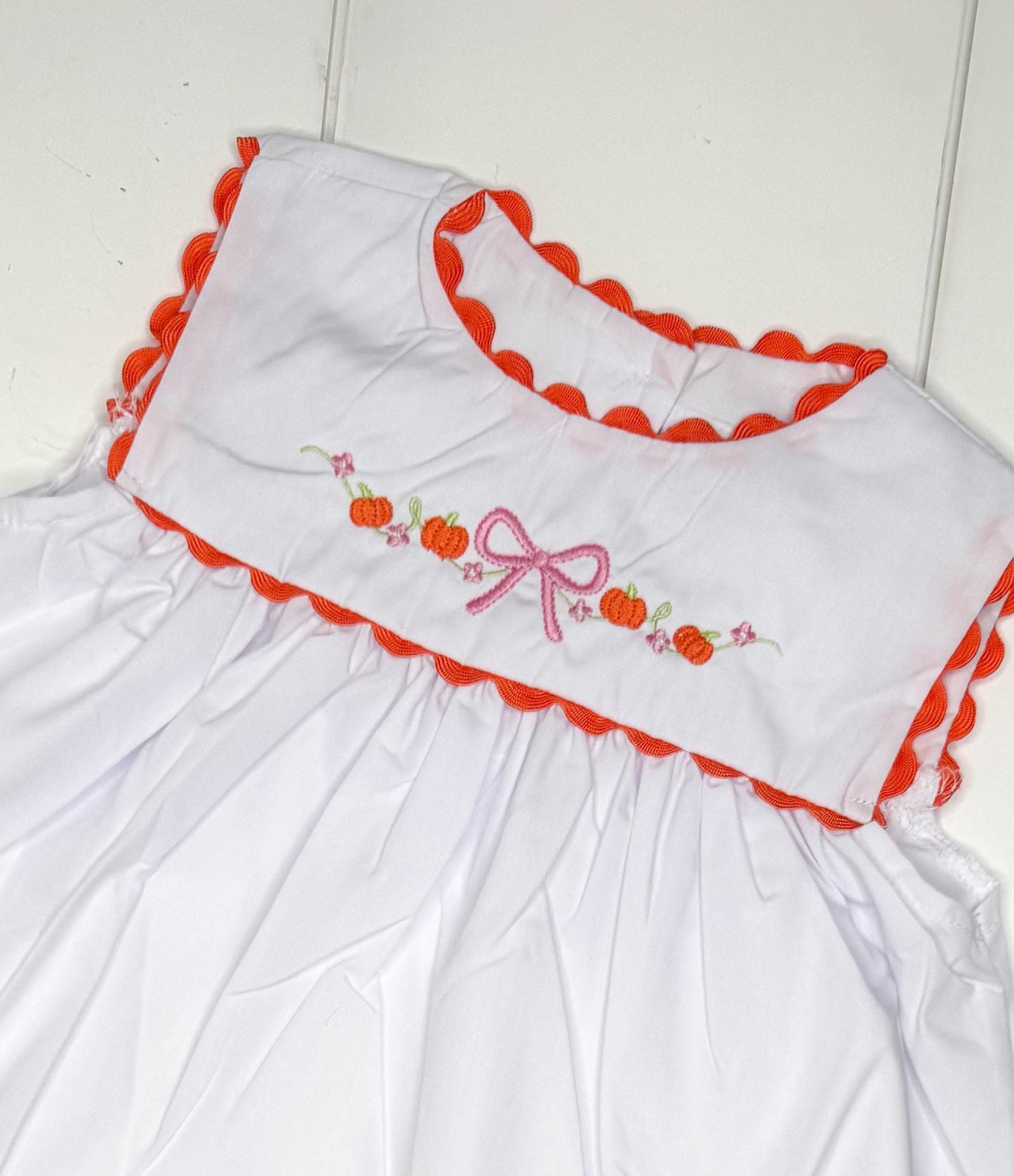Pumpkin Floral Embroidered Dress or Bubble