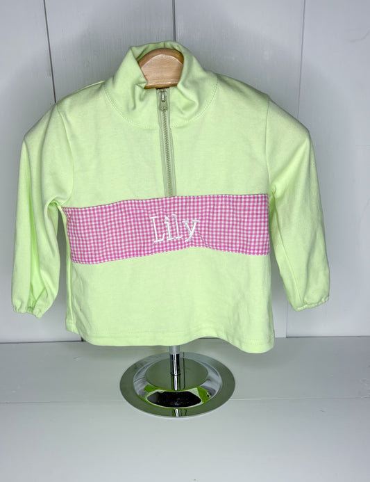 Lily Green with Pink Gingham Pullover 12M