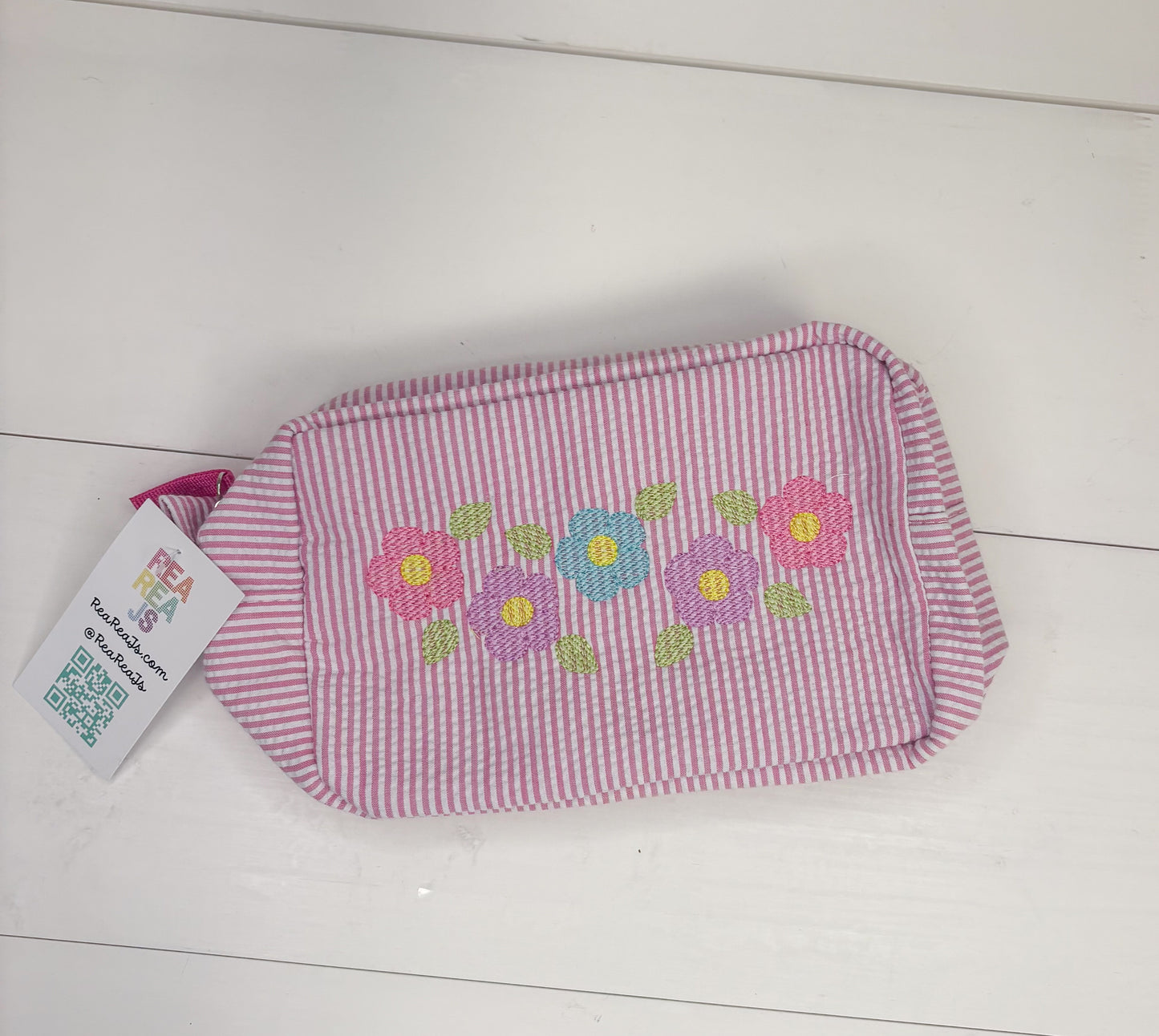 Pink Flower Seersucker Everything Bag