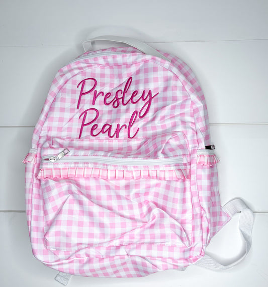 Presley Pearl Pink Gingham Nylon Backpack - Imperfect