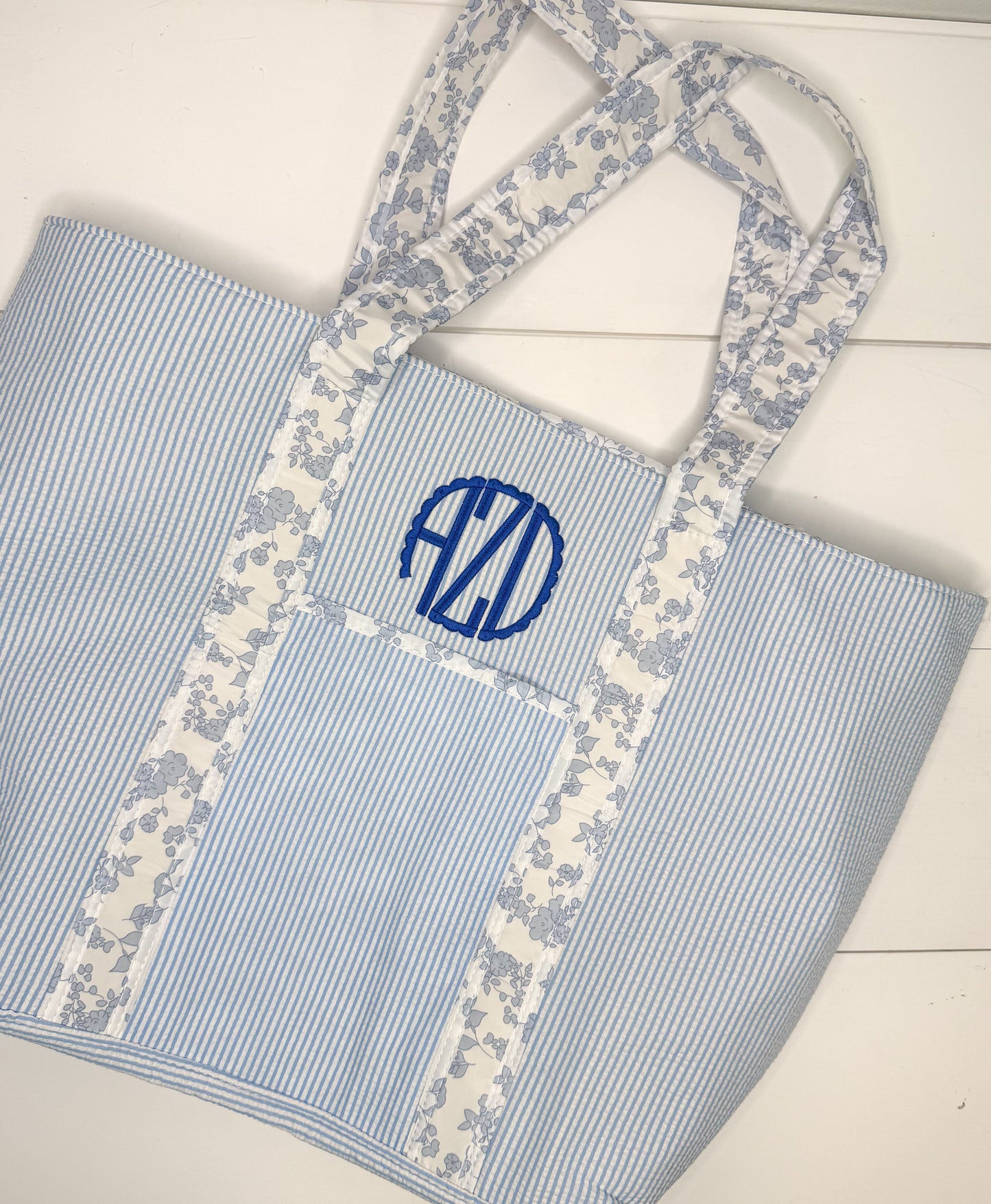 Seersucker and Floral Tote