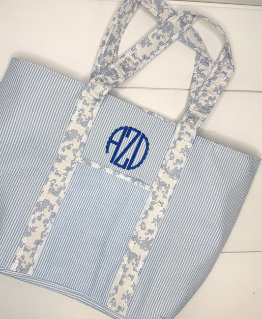 Seersucker and Floral Tote