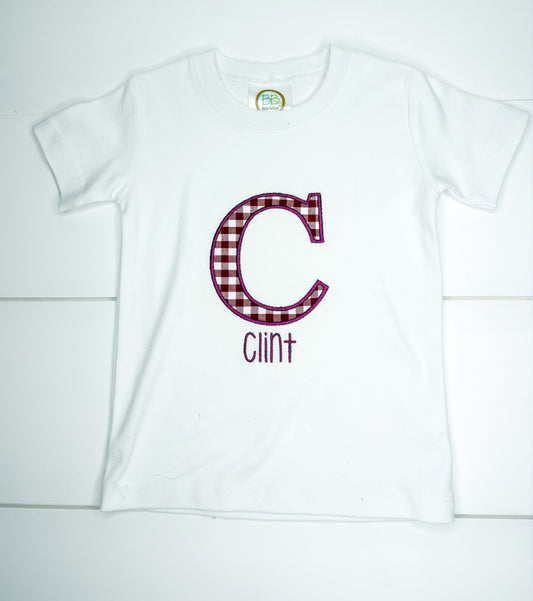 Clint White with Maroon Big Letter Shirt 2T