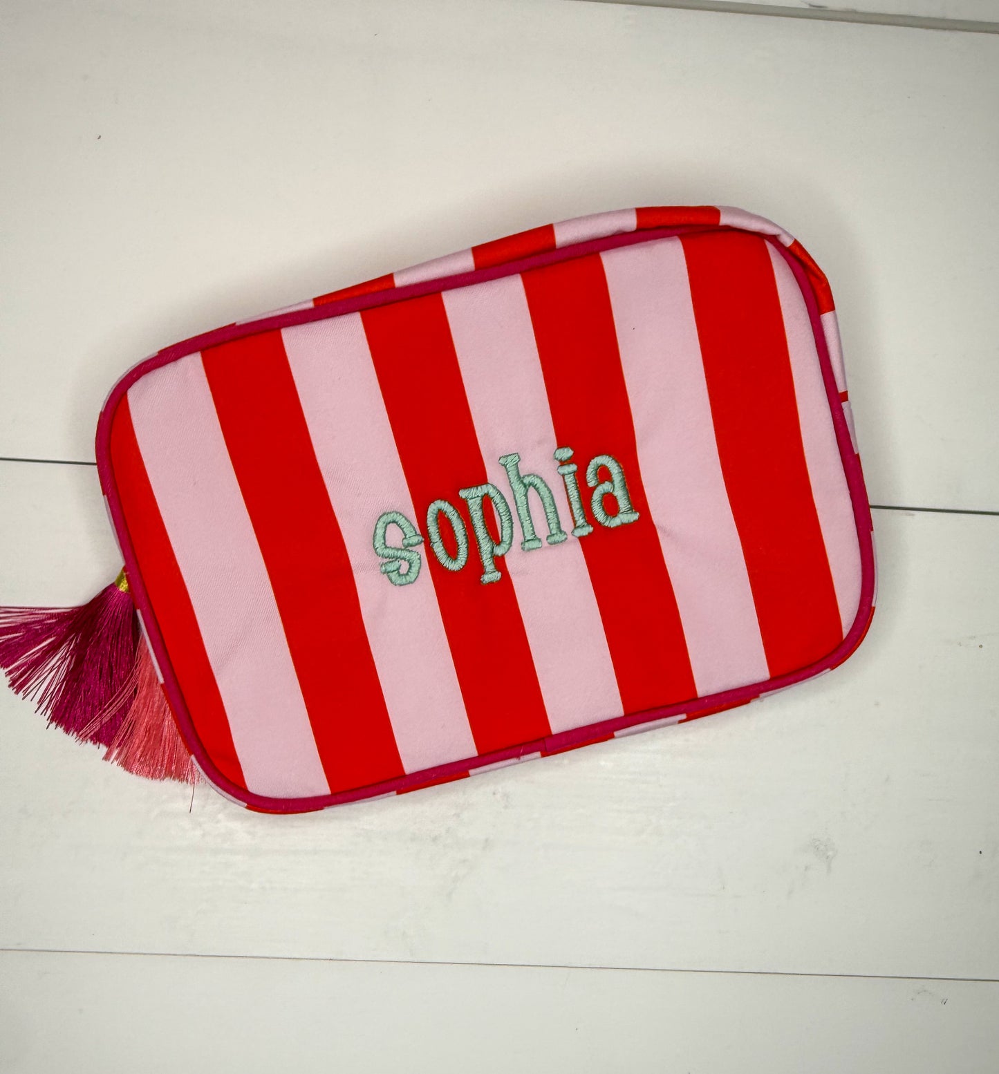 Sophia Pink Striped Cosmetic Bag