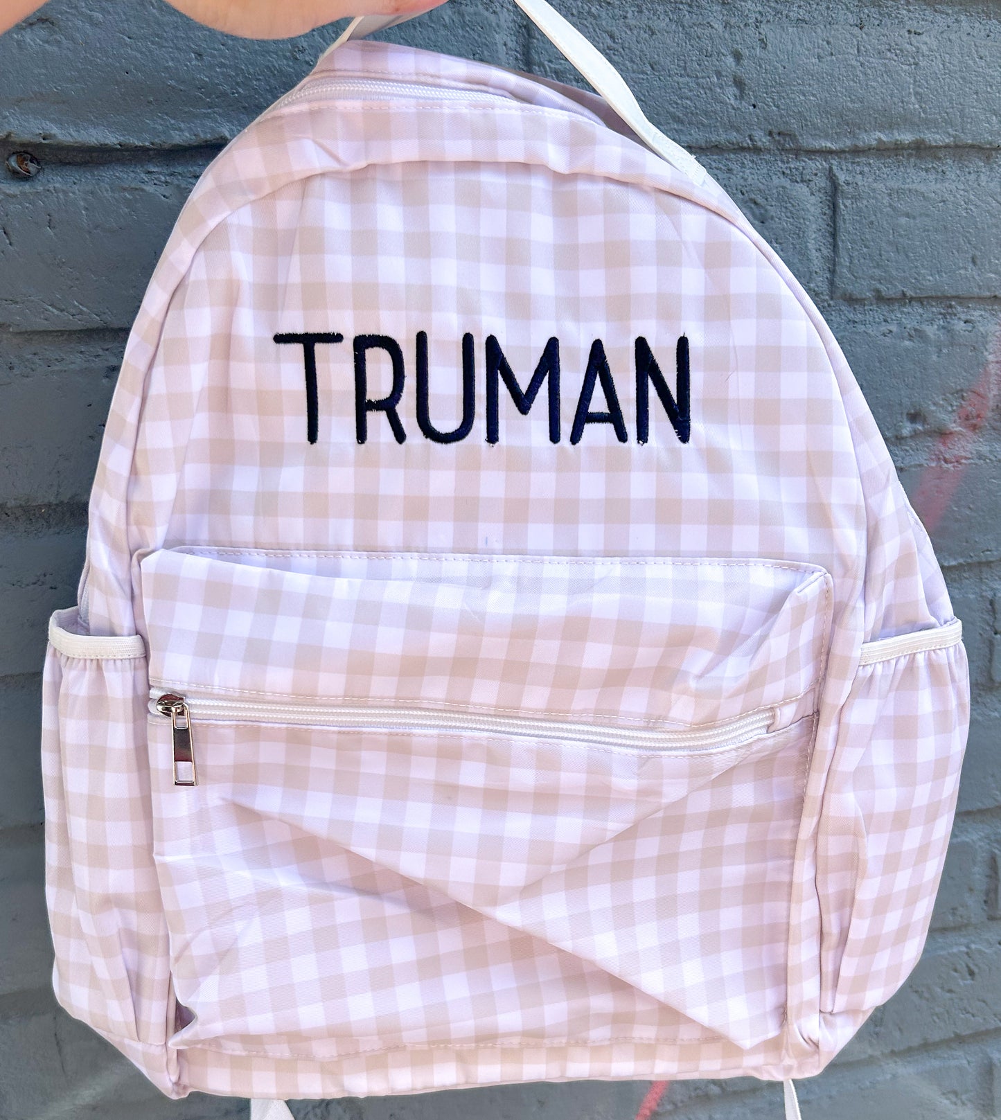 Monogrammed Gingham Nylon Backpack