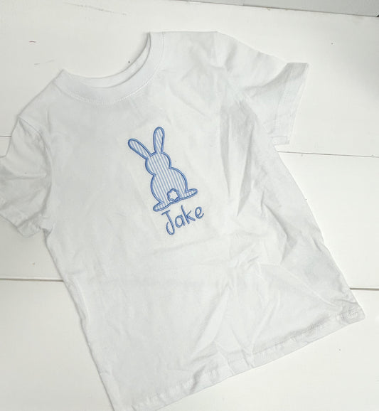 Jake White with Blue Seersucker Bunny Tshirt 4T