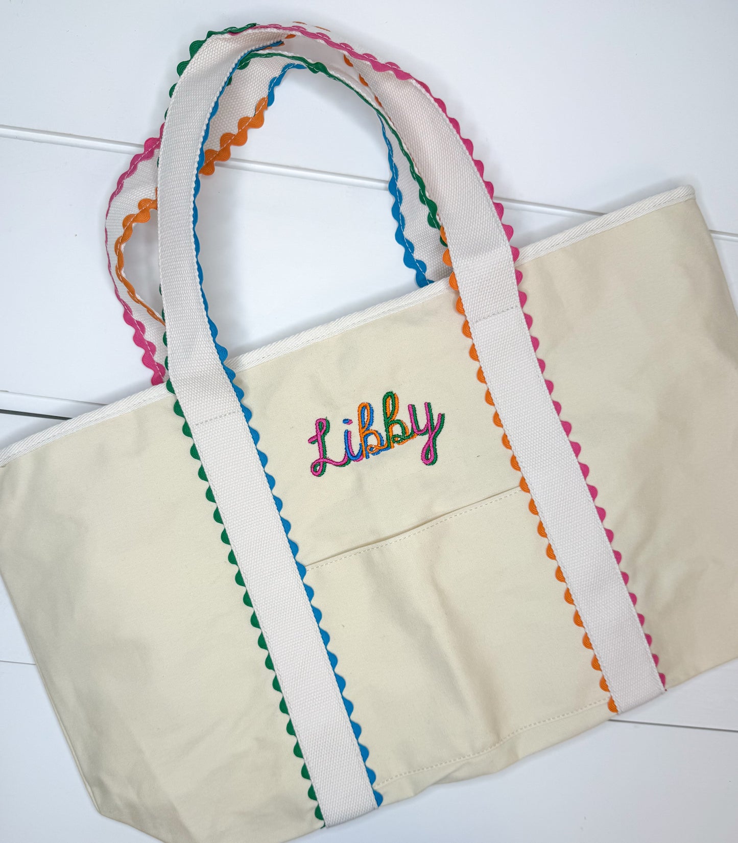 Rainbow Ric Rac Canvas Tote