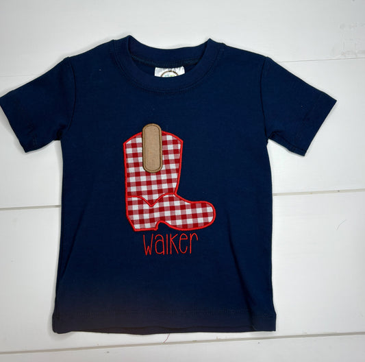 Walker Navy Shirt with Red Gingham Boot 18M