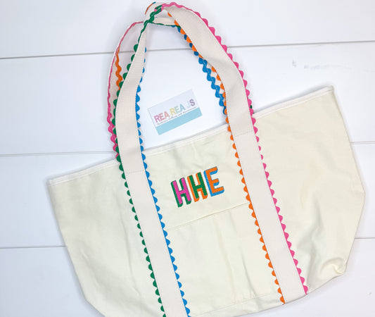 Rainbow Ric Rac Canvas Tote
