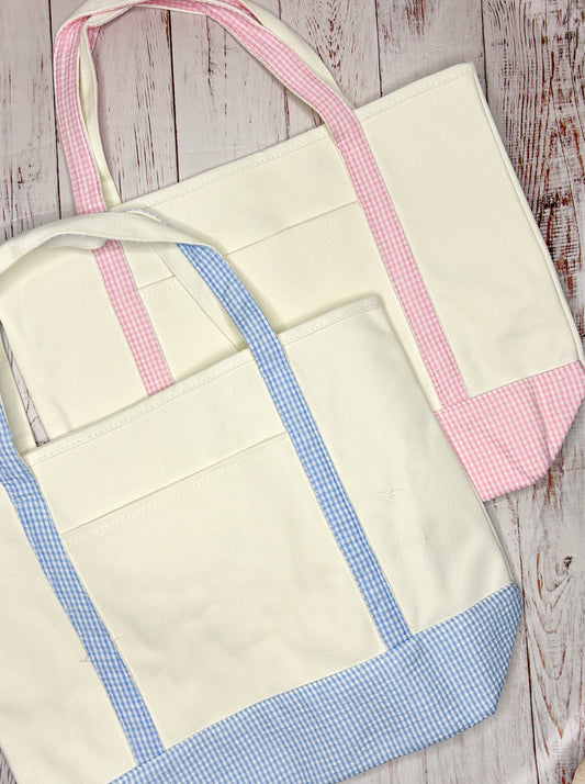 Monogrammed Gingham Canvas Tote Bag