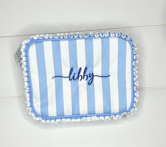 Libby Blue and White Striped Cosmetic Bag- IMPERFECT