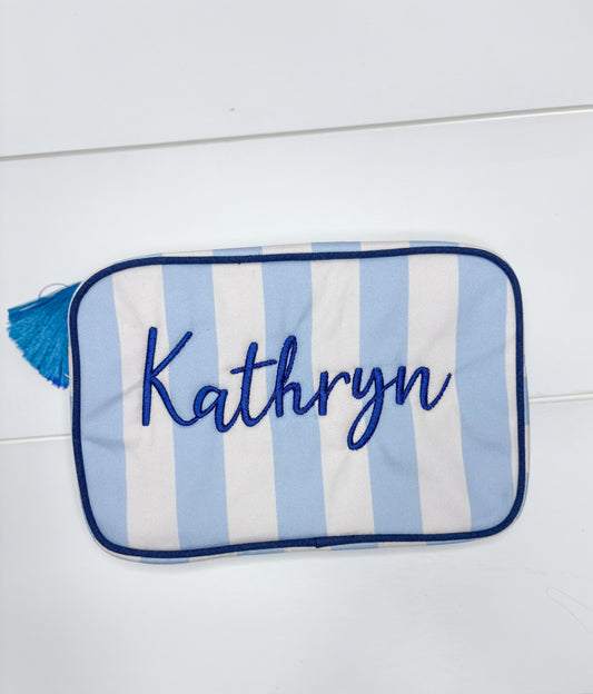 Kathryn Blue and White Striped Cosmetic Bag - Imperfect