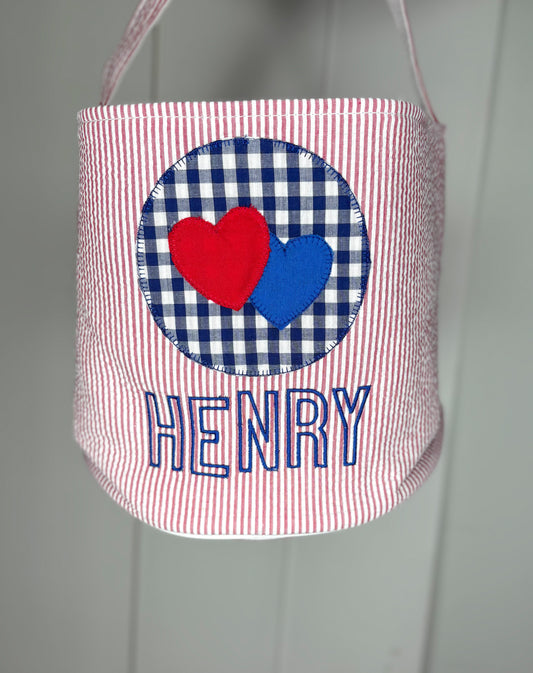 Henry Red Seersucker Valentine Basket - Circle Heart - Imperfect