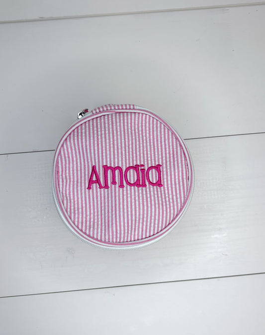 Seersucker Cosmetic Round Bags