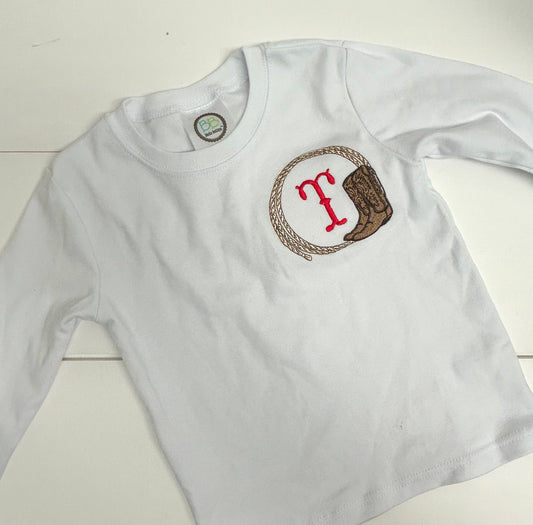 T White Rope Monogram Shirt 3T Long Sleeve