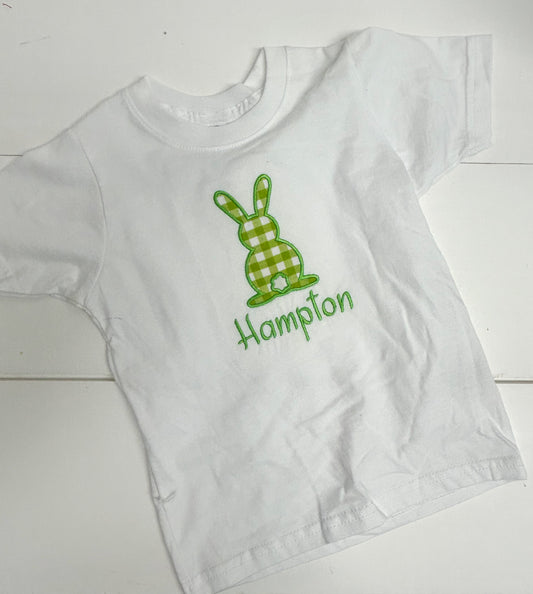 Hampton White with Green Gingham Bunny Tshirt 2T