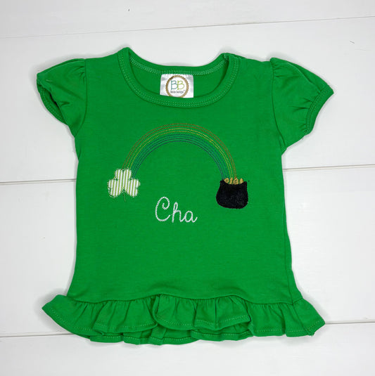 Cha Green Pot of Gold Flutter Shirt 6M - Imperfect