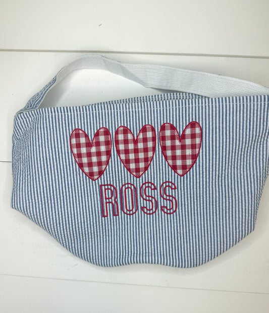 Ross Navy Seersucker Valentine Basket - Heart Trio