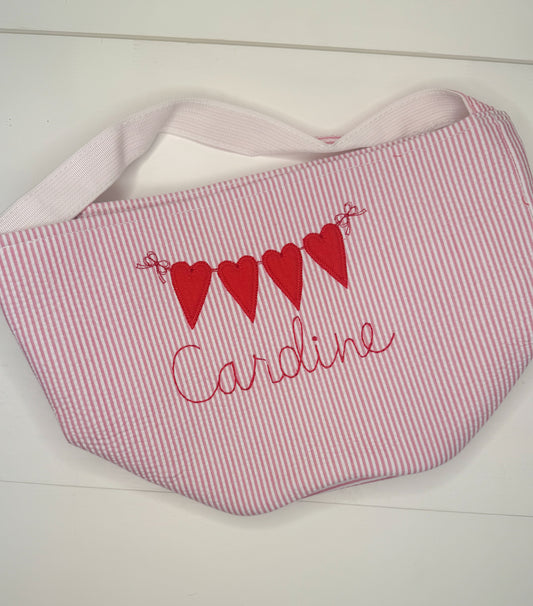 Caroline Pink Seersucker Valentine Basket - Heart Banner
