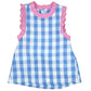 Blue Gingham Dress with Pink Scallop Trim