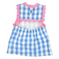 Blue Gingham Dress with Pink Scallop Trim