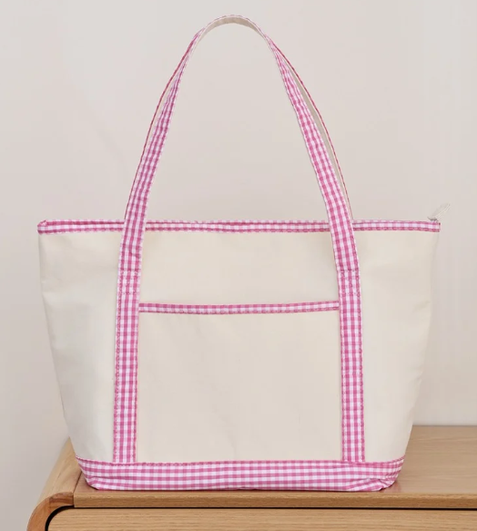 Monogrammed Gingham Canvas Tote Bag
