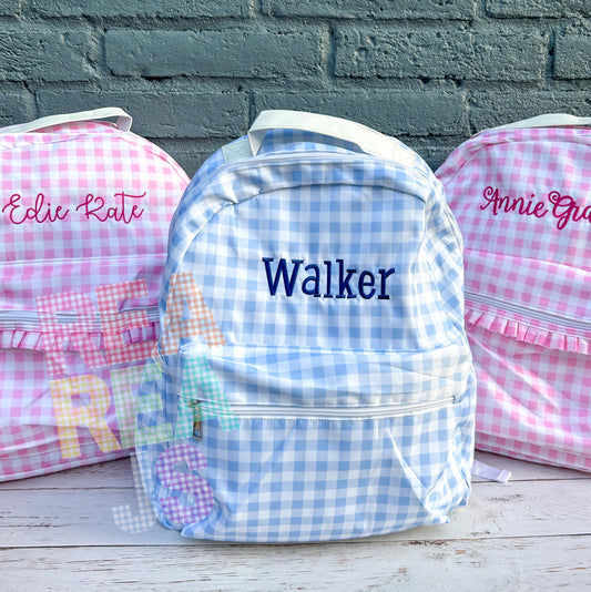 Monogrammed Gingham Nylon Backpack