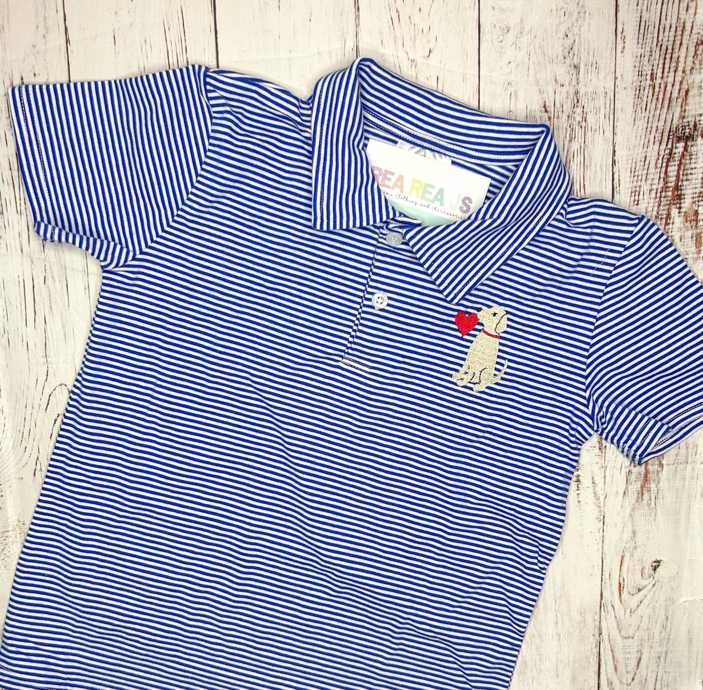 Valentine's Day Striped Puppy Love Polo Shirt