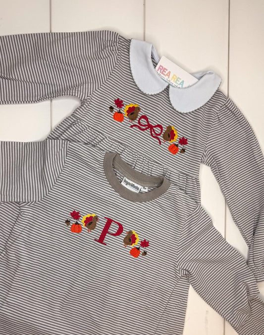 Thanksgiving Striped Embroidered Tshirt or Dress