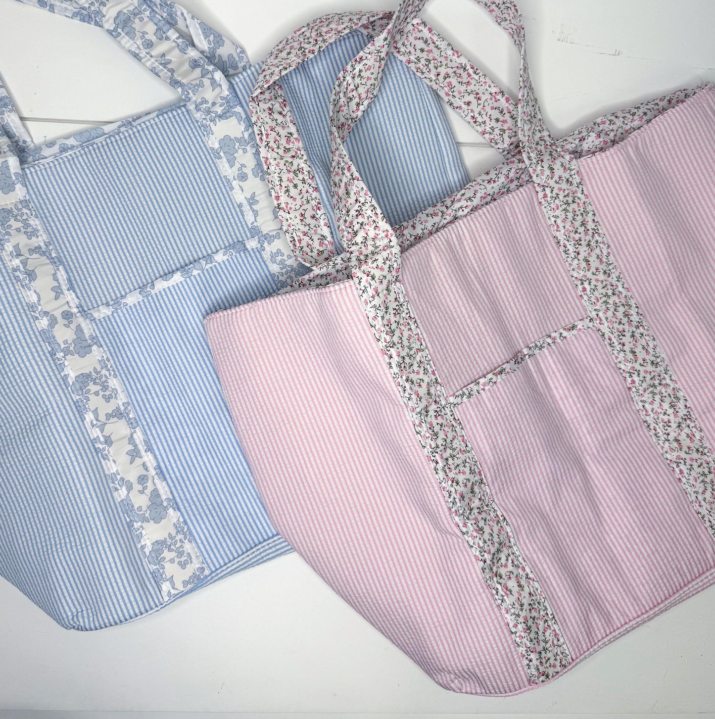 Seersucker and Floral Tote