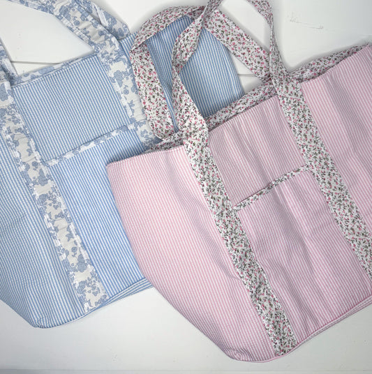 Seersucker and Floral Tote